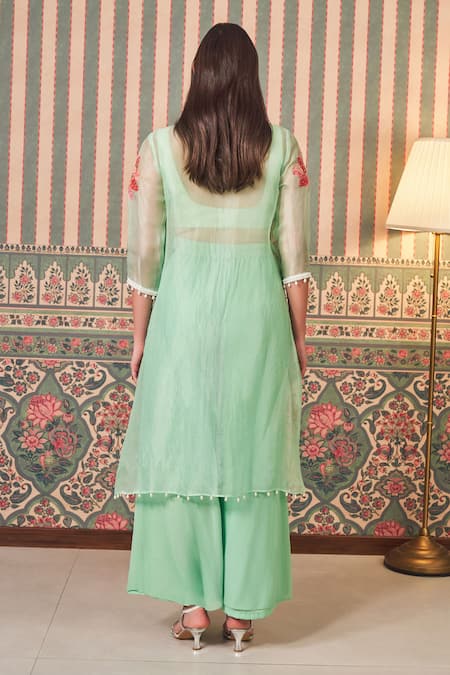 Sammohi By Moksha And Hiral Floral Applique Work Jacket & Pant Set 