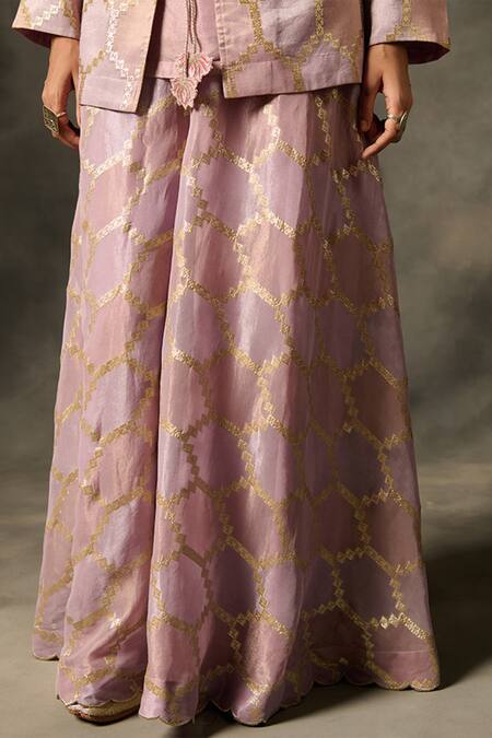 Buy Saundh Purple Viscose Beads, Zari Mandarin Bahar Hexagon Woven Jacket Sharara Set Buy_Saundh_Purple Viscose Beads, Zari Mandarin Bahar Hexagon Woven Jacket Sharara Set