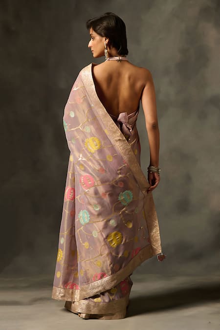 Shop Saundh Purple Viscose Tissue Jacquard Woven Palki Saree With Unstitched Blouse Piece at Aza Fashions Shop_Saundh_Purple Viscose Tissue Jacquard Woven Palki Saree With Unstitched Blouse Piece_at_Aza_Fashions