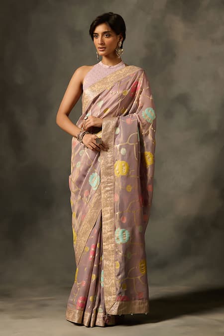 Saundh Purple Viscose Tissue Jacquard Woven Palki Saree With Unstitched Blouse Piece Online at Aza Fashions Saundh_Purple Viscose Tissue Jacquard Woven Palki Saree With Unstitched Blouse Piece_Online_at_Aza_Fashions