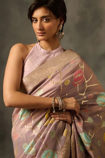Buy Saundh Purple Viscose Tissue Jacquard Woven Palki Saree With Unstitched Blouse Piece Online at Aza Fashions Buy_Saundh_Purple Viscose Tissue Jacquard Woven Palki Saree With Unstitched Blouse Piece_Online_at_Aza_Fashions