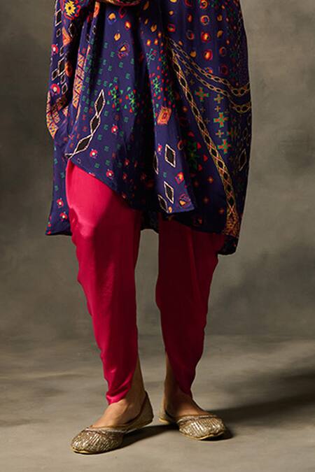 Shop Saundh Purple Crepe, Viscose V-neck Rumi Printed Kaftan Kurta And Dhoti Pant Set Online at Aza Fashions Shop_Saundh_Purple Crepe, Viscose V-neck Rumi Printed Kaftan Kurta And Dhoti Pant Set _Online_at_Aza_Fashions
