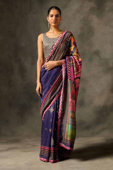 Saundh Indra Abstract Print Saree With Unstitched Blouse Piece 