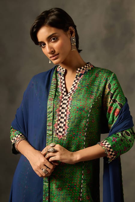 Shop Saundh Green Viscose, Georgette Embroidery, Sequins Tisya Printed Kurta Sharara Set Online at Aza Fashions Shop_Saundh_Green Viscose, Georgette Embroidery, Sequins Tisya Printed Kurta Sharara Set _Online_at_Aza_Fashions