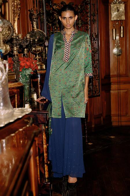 Saundh Green Viscose, Georgette Embroidery, Sequins Tisya Printed Kurta Sharara Set at Aza Fashions Saundh_Green Viscose, Georgette Embroidery, Sequins Tisya Printed Kurta Sharara Set _at_Aza_Fashions