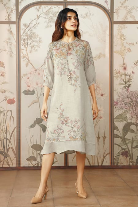 KAVERI Candy Blossom Kismat Floral Print Linen Dress 