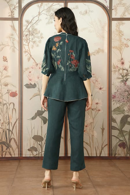 Kaveri Stained Glass Applique Peplum Top With Pant 