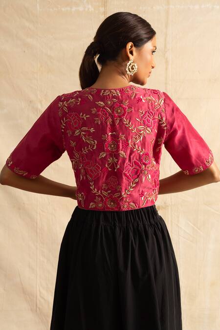 Shop Neitri Pink Chanderi Silk Sequins, Beads, Brenthurst Floral Cutdana And Blouse at Aza Fashions Shop_Neitri_Pink Chanderi Silk Sequins, Beads, Brenthurst Floral Cutdana And Blouse _at_Aza_Fashions