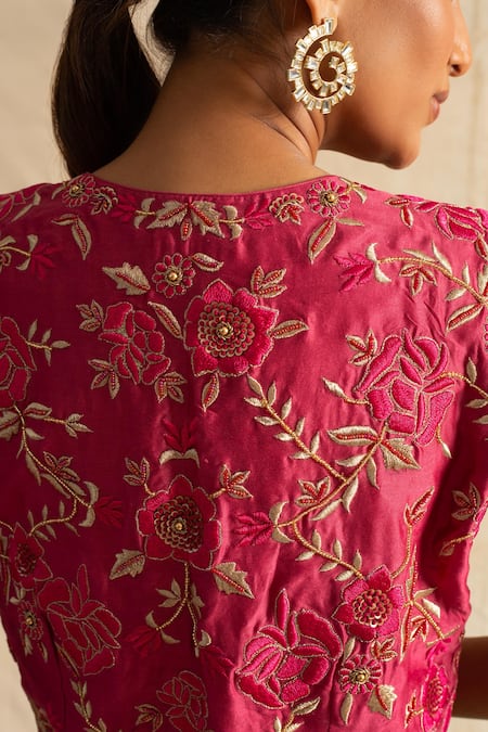 Neitri Pink Chanderi Silk Sequins, Beads, Brenthurst Floral Cutdana And Blouse Online at Aza Fashions Neitri_Pink Chanderi Silk Sequins, Beads, Brenthurst Floral Cutdana And Blouse _Online_at_Aza_Fashions