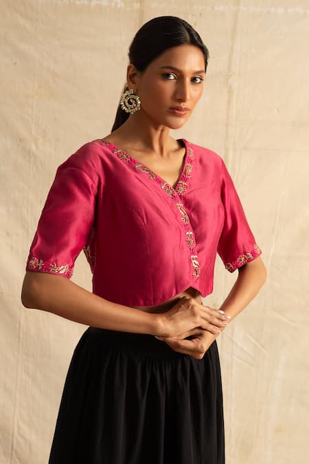 Buy Neitri Pink Chanderi Silk Sequins, Beads, Brenthurst Floral Cutdana And Blouse Online at Aza Fashions Buy_Neitri_Pink Chanderi Silk Sequins, Beads, Brenthurst Floral Cutdana And Blouse _Online_at_Aza_Fashions