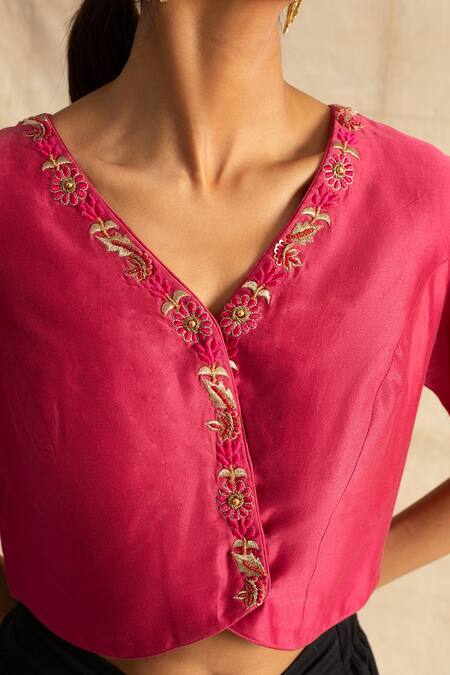 Shop Neitri Pink Chanderi Silk Sequins, Beads, Brenthurst Floral Cutdana And Blouse Online at Aza Fashions Shop_Neitri_Pink Chanderi Silk Sequins, Beads, Brenthurst Floral Cutdana And Blouse _Online_at_Aza_Fashions