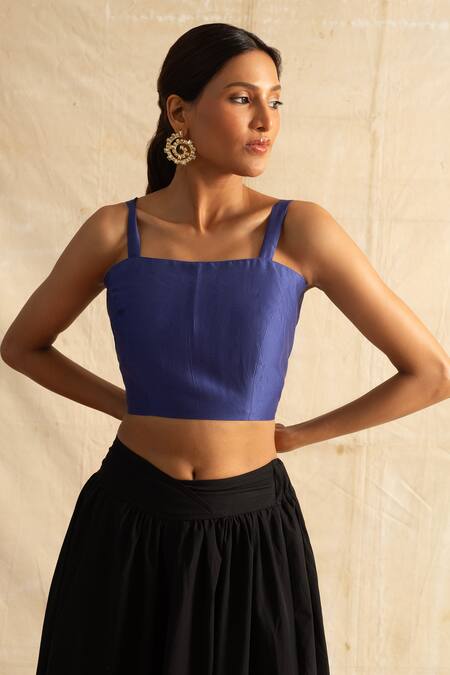 Neitri Blue Chanderi Silk Embroidery Aburi Sequin Thread Jacket With Tube Top Online at Aza Fashions Neitri_Blue Chanderi Silk Embroidery Aburi Sequin Thread Jacket With Tube Top _Online_at_Aza_Fashions