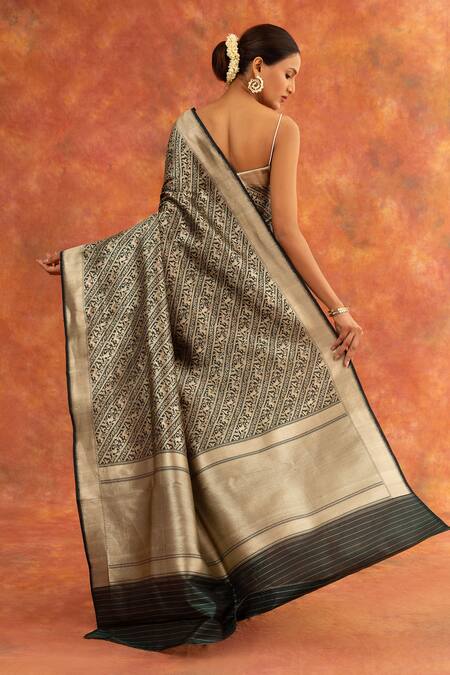 Shop Neitri Green Silk, Brocade Angelica Animal Motif Handwoven Saree at Aza Fashions Shop_Neitri_Green Silk, Brocade Angelica Animal Motif Handwoven Saree_at_Aza_Fashions