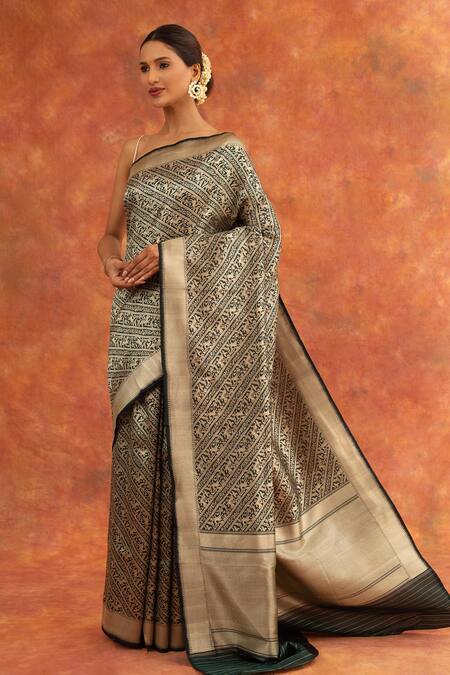 Neitri Green Silk, Brocade Angelica Animal Motif Handwoven Saree Online at Aza Fashions Neitri_Green Silk, Brocade Angelica Animal Motif Handwoven Saree_Online_at_Aza_Fashions