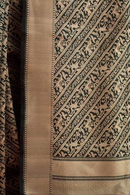 Shop Neitri Green Silk, Brocade Angelica Animal Motif Handwoven Saree Online at Aza Fashions Shop_Neitri_Green Silk, Brocade Angelica Animal Motif Handwoven Saree_Online_at_Aza_Fashions