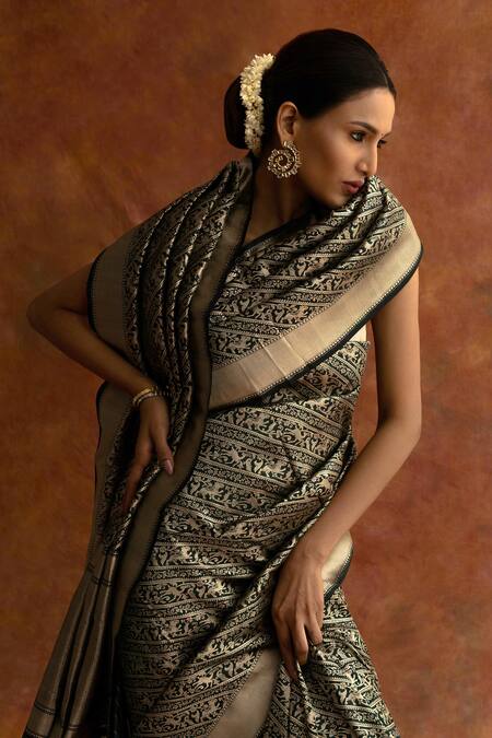 Neitri Green Silk, Brocade Angelica Animal Motif Handwoven Saree at Aza Fashions Neitri_Green Silk, Brocade Angelica Animal Motif Handwoven Saree_at_Aza_Fashions