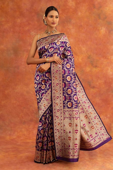 Neitri Purple Banarasi Silk Handwoven Foxglove Saree With Running Blouse 