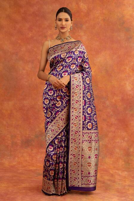 Neitri Purple Silk, Brocade Embroidery Foxglove Handwoven Saree With Running Blouse Online at Aza Fashions Neitri_Purple Silk, Brocade Embroidery Foxglove Handwoven Saree With Running Blouse _Online_at_Aza_Fashions