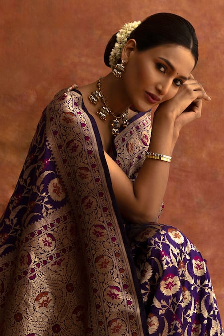 Buy Neitri Purple Silk, Brocade Embroidery Foxglove Handwoven Saree With Running Blouse Online at Aza Fashions Buy_Neitri_Purple Silk, Brocade Embroidery Foxglove Handwoven Saree With Running Blouse _Online_at_Aza_Fashions