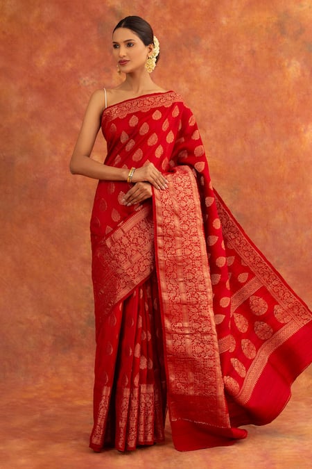 Neitri Geranium Handwoven Saree With Running Blouse 