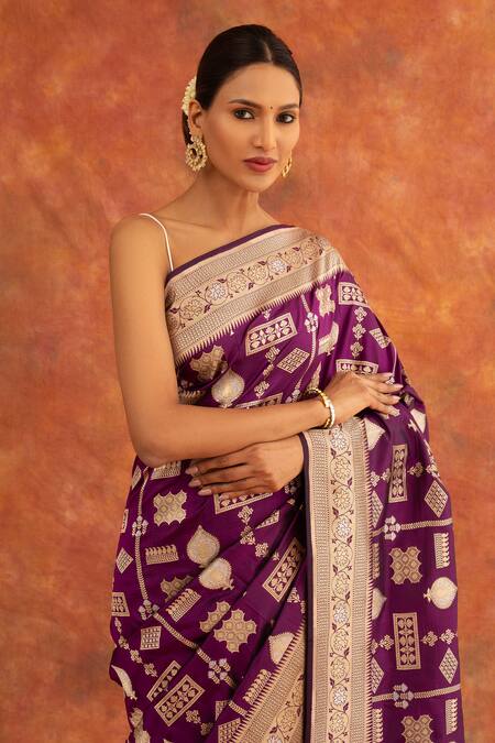 Buy_Neitri_Purple Silk Embroidery Hyacinth Handwoven Saree With Blouse _Online_at_Aza_Fashions