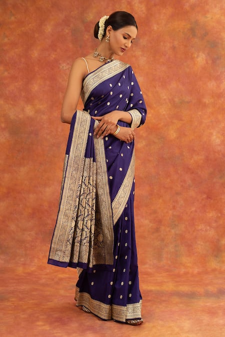 Neitri Blue Banarasi Silk Handwoven Iris Saree With Running Blouse 