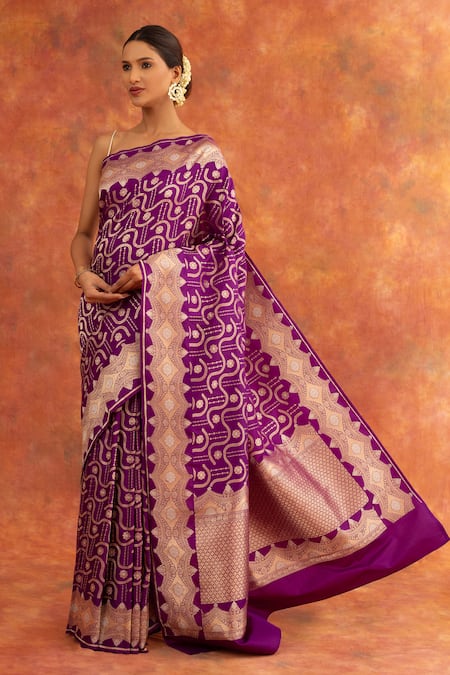 Neitri Purple Banarasi Silk Handwoven Orchid Saree With Running Blouse 