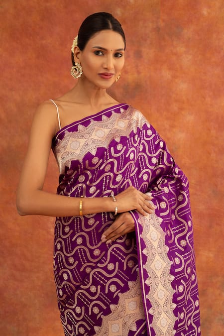 Buy Neitri Purple Silk, Brocade Zari Orchid Handwoven Saree With Running Blouse Online at Aza Fashions Buy_Neitri_Purple Silk, Brocade Zari Orchid Handwoven Saree With Running Blouse _Online_at_Aza_Fashions