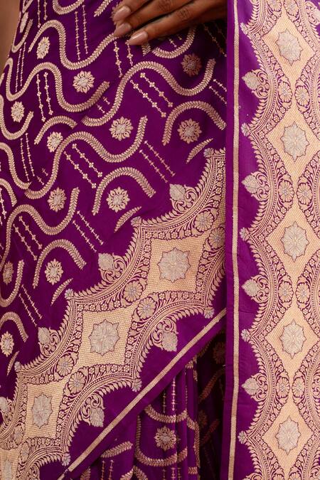 Shop Neitri Purple Silk, Brocade Zari Orchid Handwoven Saree With Running Blouse Online at Aza Fashions Shop_Neitri_Purple Silk, Brocade Zari Orchid Handwoven Saree With Running Blouse _Online_at_Aza_Fashions