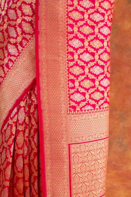 Neitri_Pink Silk Embroidery, Zari Peony Handwoven Saree With Running Blouse _Online_at_Aza_Fashions