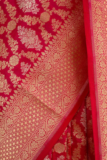 Buy_Neitri_Pink Silk Embroidery, Zari Peony Handwoven Saree With Running Blouse _Online_at_Aza_Fashions