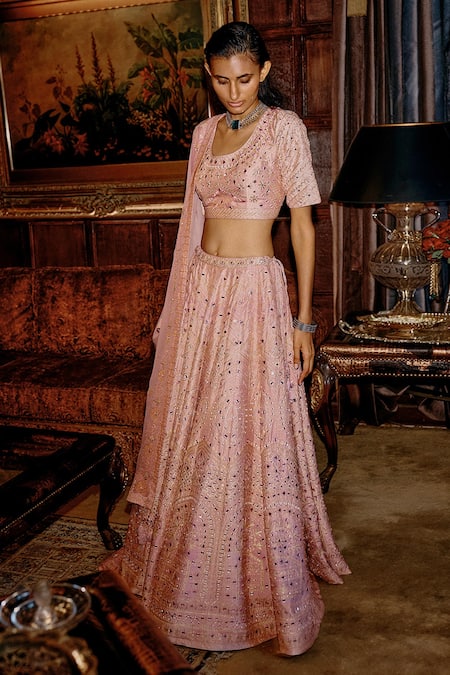 Saundh Pink Blouse Raw Silk (bemberg X Kumari Bahara And Gota Bridal Lehenga Set 