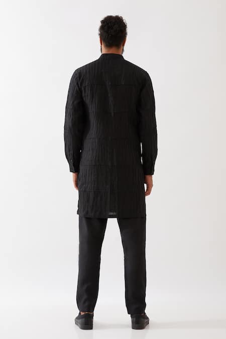 Shop Son Of A Noble Snob Black Linen Mateo Pintuck Texture Kurta With Trouser at Aza Fashions Shop_Son Of A Noble Snob_Black Linen Mateo Pintuck Texture Kurta With Trouser _at_Aza_Fashions