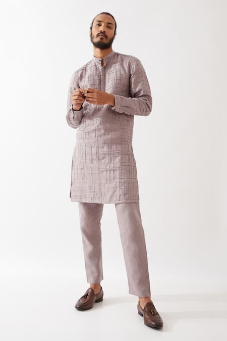 Son Of A Noble Snob Purple Linen Embroidery Luke Pintuck And Applique Kurta With Trouser