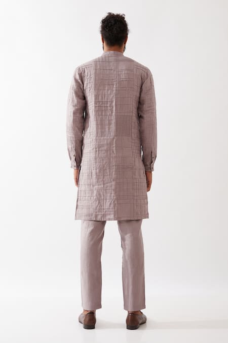 Shop Son Of A Noble Snob Purple Linen Embroidery Luke Pintuck And Applique Kurta With Trouser at Aza Fashions Shop_Son Of A Noble Snob_Purple Linen Embroidery Luke Pintuck And Applique Kurta With Trouser _at_Aza_Fashions