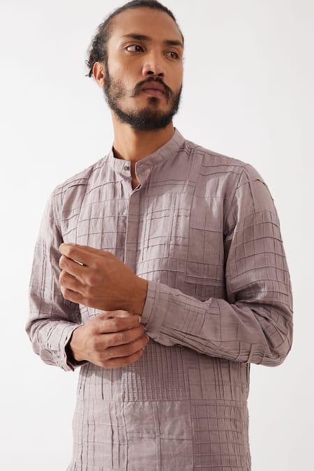 Son Of A Noble Snob Purple Linen Embroidery Luke Pintuck And Applique Kurta With Trouser Online at Aza Fashions Son Of A Noble Snob_Purple Linen Embroidery Luke Pintuck And Applique Kurta With Trouser _Online_at_Aza_Fashions