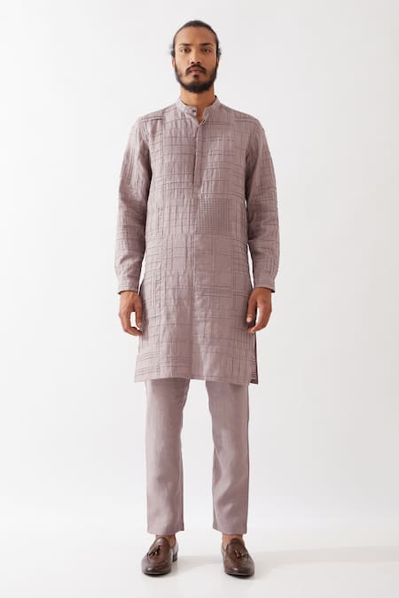 Buy Son Of A Noble Snob Purple Linen Embroidery Luke Pintuck And Applique Kurta With Trouser Online at Aza Fashions Buy_Son Of A Noble Snob_Purple Linen Embroidery Luke Pintuck And Applique Kurta With Trouser _Online_at_Aza_Fashions