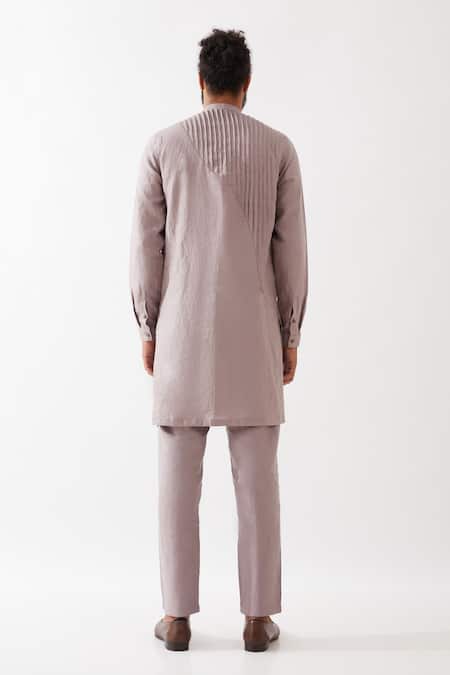 Shop Son Of A Noble Snob Purple Linen Cooper Pleated Texture Panel Kurta With Trouser at Aza Fashions Shop_Son Of A Noble Snob_Purple Linen Cooper Pleated Texture Panel Kurta With Trouser _at_Aza_Fashions