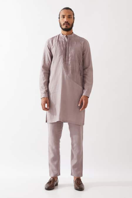 Buy Son Of A Noble Snob Purple Linen Cooper Pleated Texture Panel Kurta With Trouser Online at Aza Fashions Buy_Son Of A Noble Snob_Purple Linen Cooper Pleated Texture Panel Kurta With Trouser _Online_at_Aza_Fashions