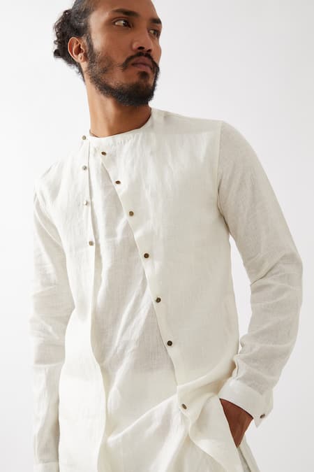 Shop_Son Of A Noble Snob_White Linen Jaxon Kurta With Trousers _Online_at_Aza_Fashions