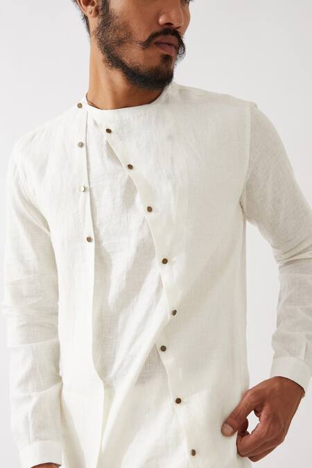 Son Of A Noble Snob_White Linen Jaxon Kurta With Trousers _at_Aza_Fashions