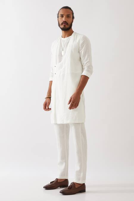 Buy_Son Of A Noble Snob_White Linen Brooks Kurta With Trousers _Online_at_Aza_Fashions