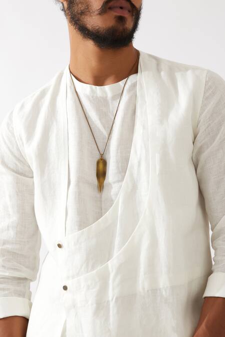 Son Of A Noble Snob_White Linen Brooks Kurta With Trousers _at_Aza_Fashions