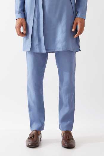 Buy_Son Of A Noble Snob_Blue Linen Jose Kurta With Trousers _Online_at_Aza_Fashions