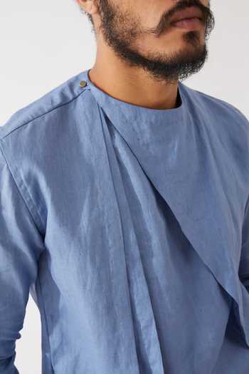 Son Of A Noble Snob_Blue Linen Jose Kurta With Trousers _at_Aza_Fashions