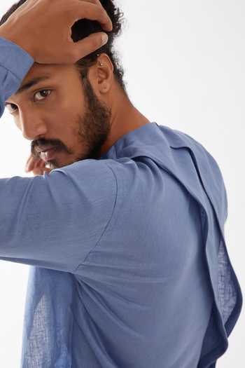 Shop_Son Of A Noble Snob_Blue Linen Jose Kurta With Trousers 