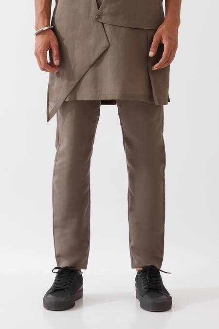 Shop_Son Of A Noble Snob_Grey Linen Theo Kurta With Trousers _Online_at_Aza_Fashions