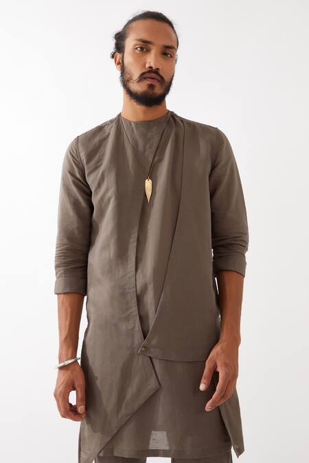 Shop_Son Of A Noble Snob_Grey Linen Theo Kurta With Trousers 