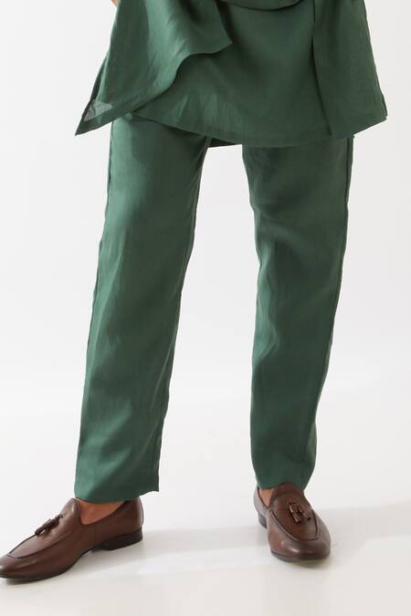 Buy Son Of A Noble Snob Green Linen Theo Asymmetric Kurta With Trousers Buy_Son Of A Noble Snob_Green Linen Theo Asymmetric Kurta With Trousers