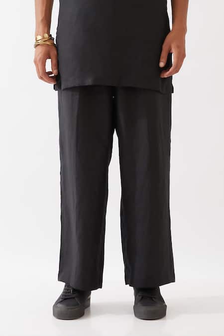 Buy_Son Of A Noble Snob_Black Linen Jace Kurta With Trousers _Online_at_Aza_Fashions